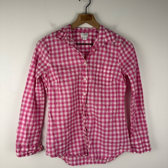 J Crew Pink Gingham lightweight cotton signature fit Button Shirt Women’s Sz XS - Picture 2 of 7